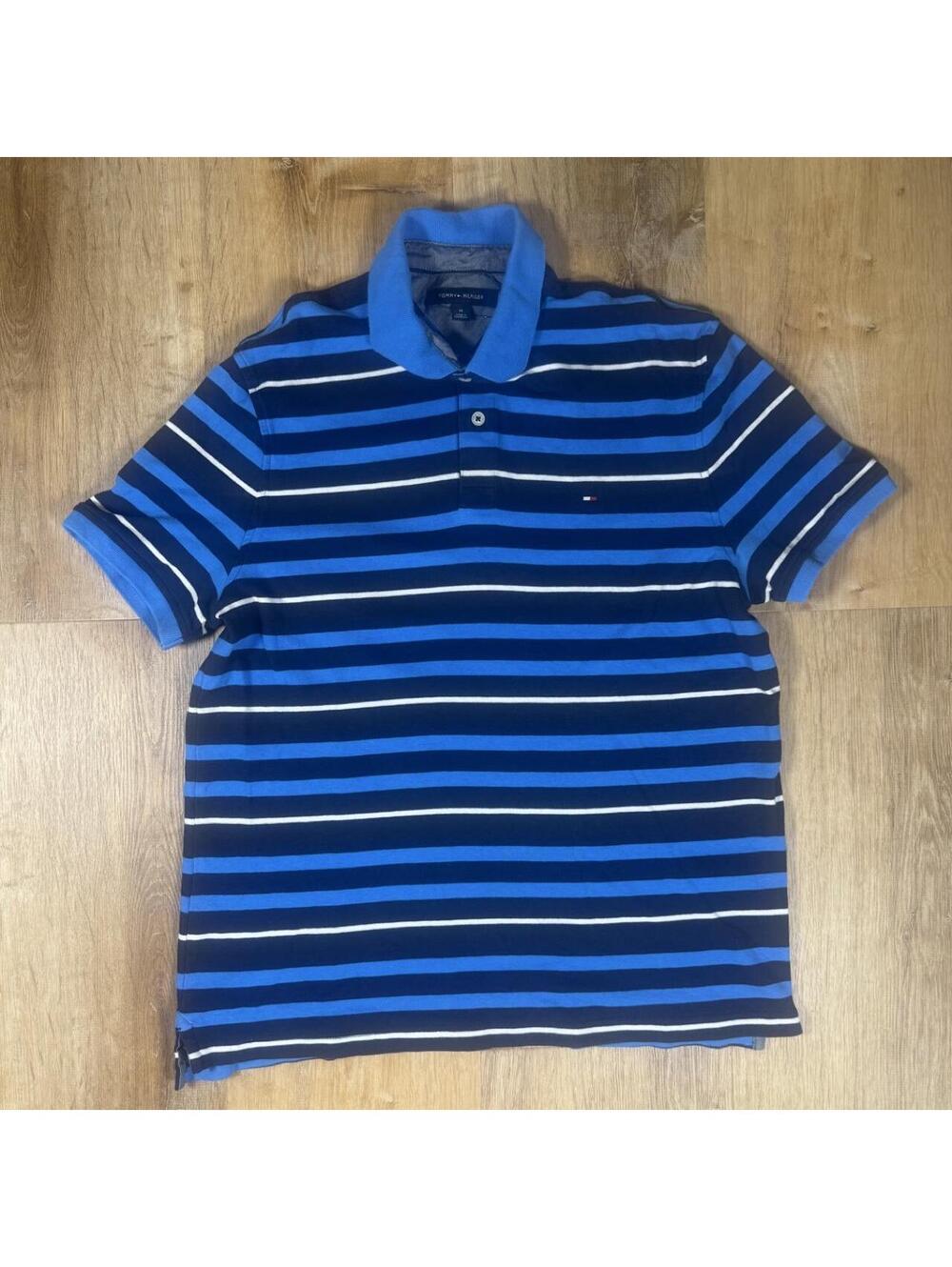 Tommy Hilfiger Blue Striped Polo Shirt – Size M
